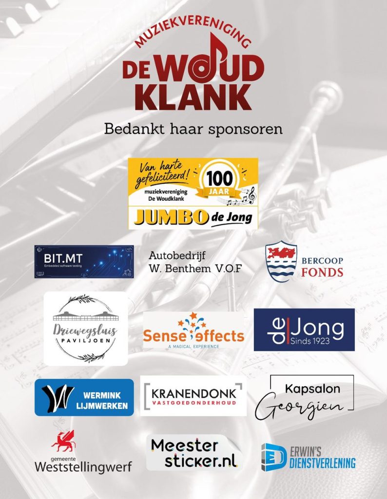 Sponsoren van 100 jaar De Woudklank